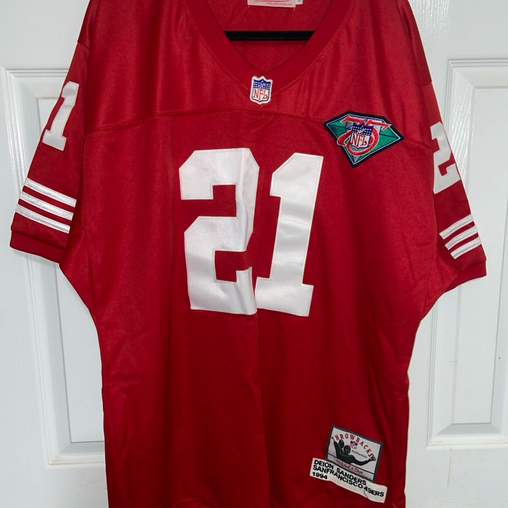 Mitchell & Ness Red And White #21 Football Jersey